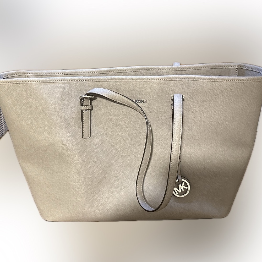 Michael Kors Large Gray Leather Tote with Silver Hardware